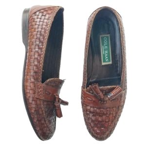 Cole Haan Basket Weave Woven Kiltie Tassel Leather Flat Loafers Brown Italy 8 B